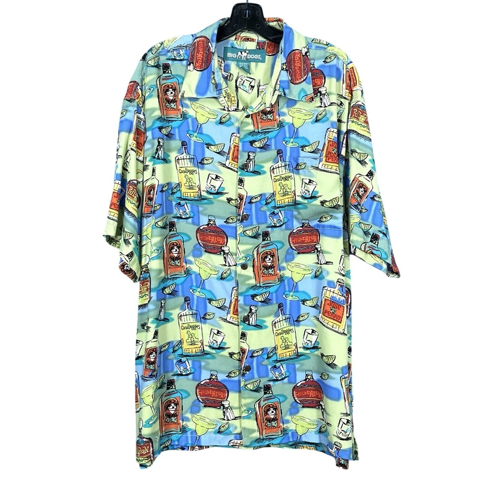 BIG DOG Blue/Gray TWILL Tequila/Margaritas/Limes/Shots BUTTON-UP Camp Shirt Sz L